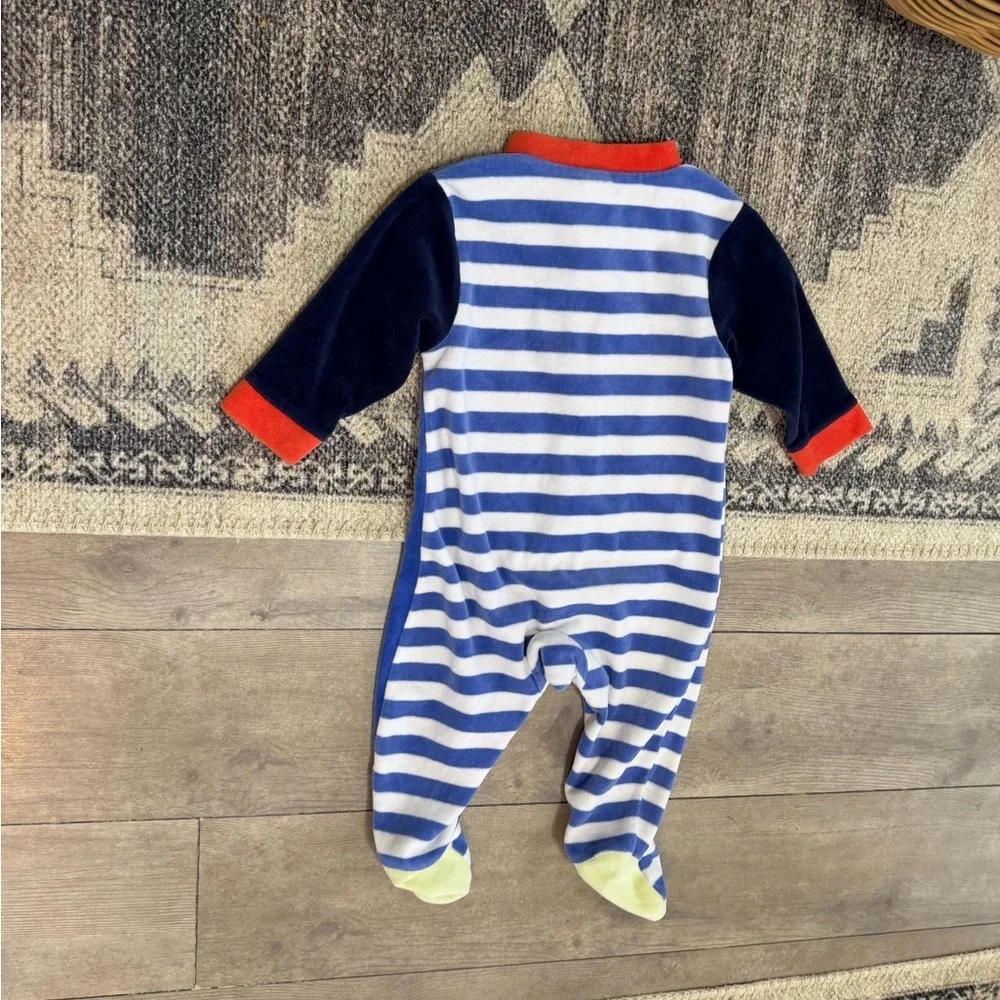 Vintage Baby Boy Color Block Striped Bear Terry Cloth Footies Size 6-9 Months